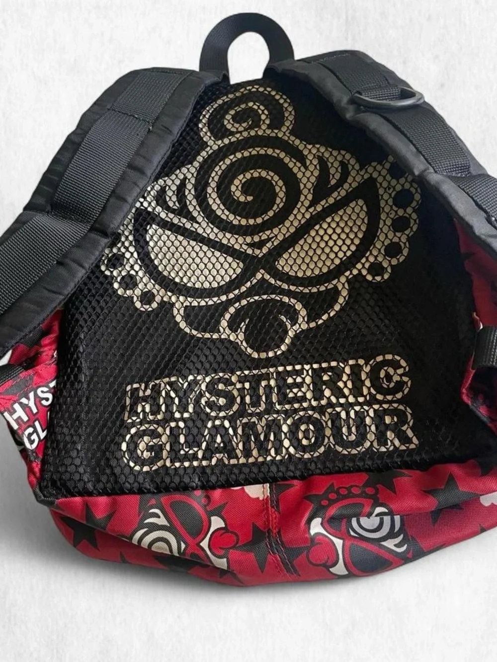 Hysteric Glamour Black & Red Logo Mesh Backpack